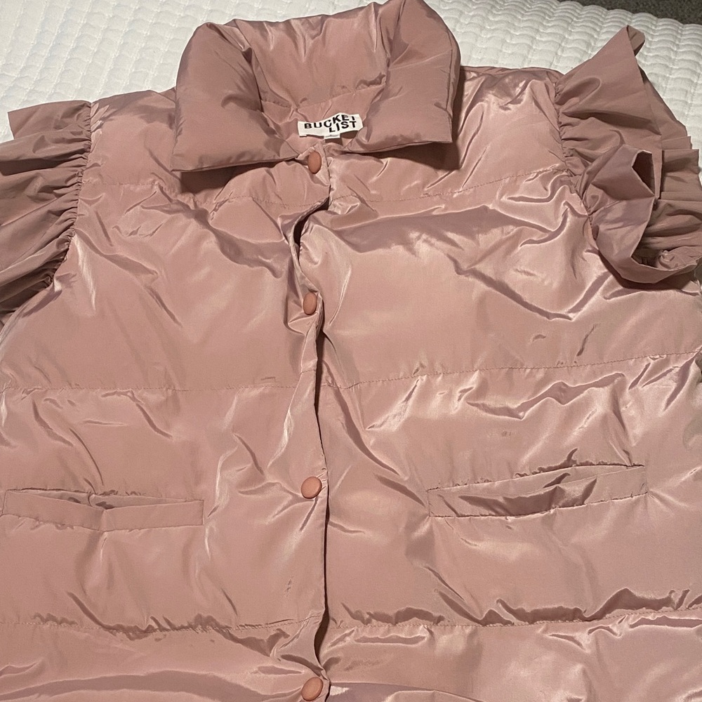 BUCKETLIST Dusty Pink Puffer Vest with Ruffle Sleeves